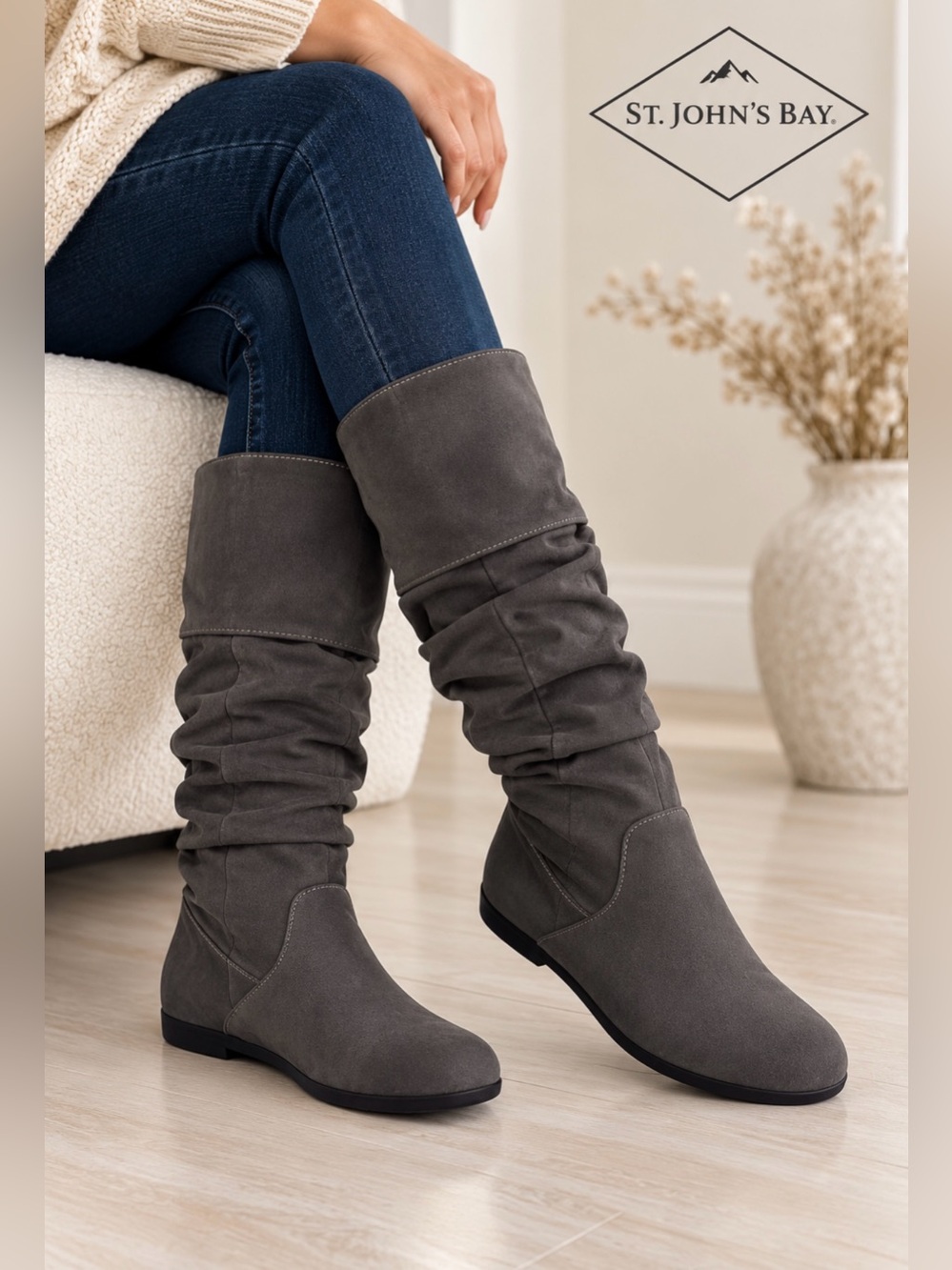 St. John's Bay Women’s Charcoal Slouch Knee-High Heeled Boots Size 9.5